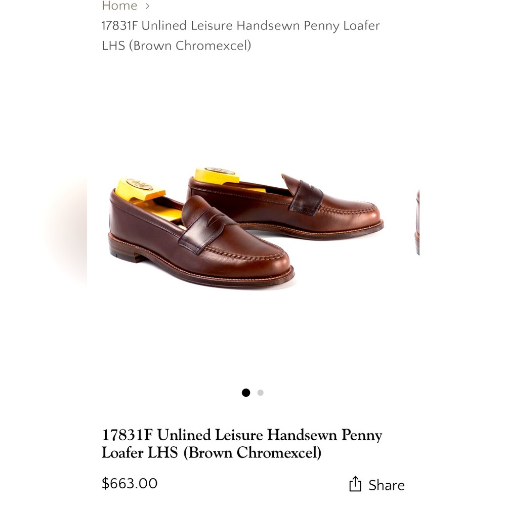 Casual Loafers 17831F Unlined Leisure Handsewn Penny Loafer LHS Brown Chromexcel